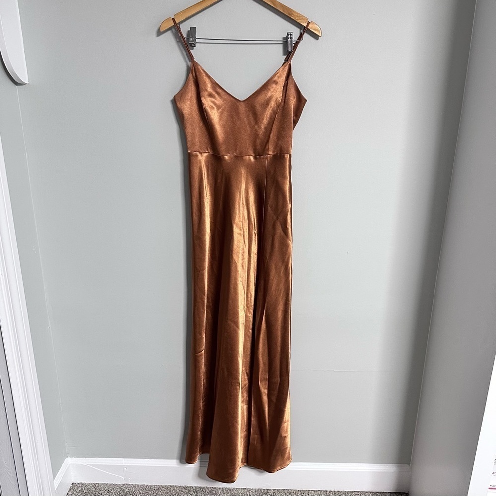 Birdy Grey Jay Dress Rust/Copper Shiny Satin Formal Bridesmaid, Prom, Pagent, M